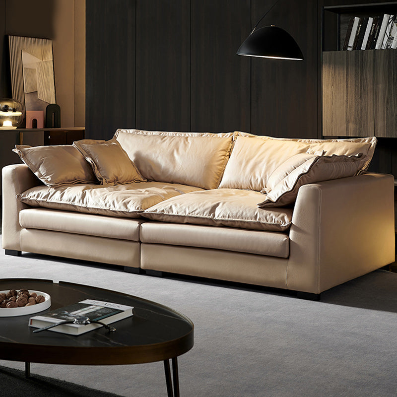 Beach Standard Sofa with Bolster Pillows 33.46"High Fabric Settee with Square Arm, Beige Clearhalo 'furn' 'furn_sofas' 'Furniture' 'furniture_sofas' 'Living Room Furniture' 'Sofa' 'sofas' 4963488