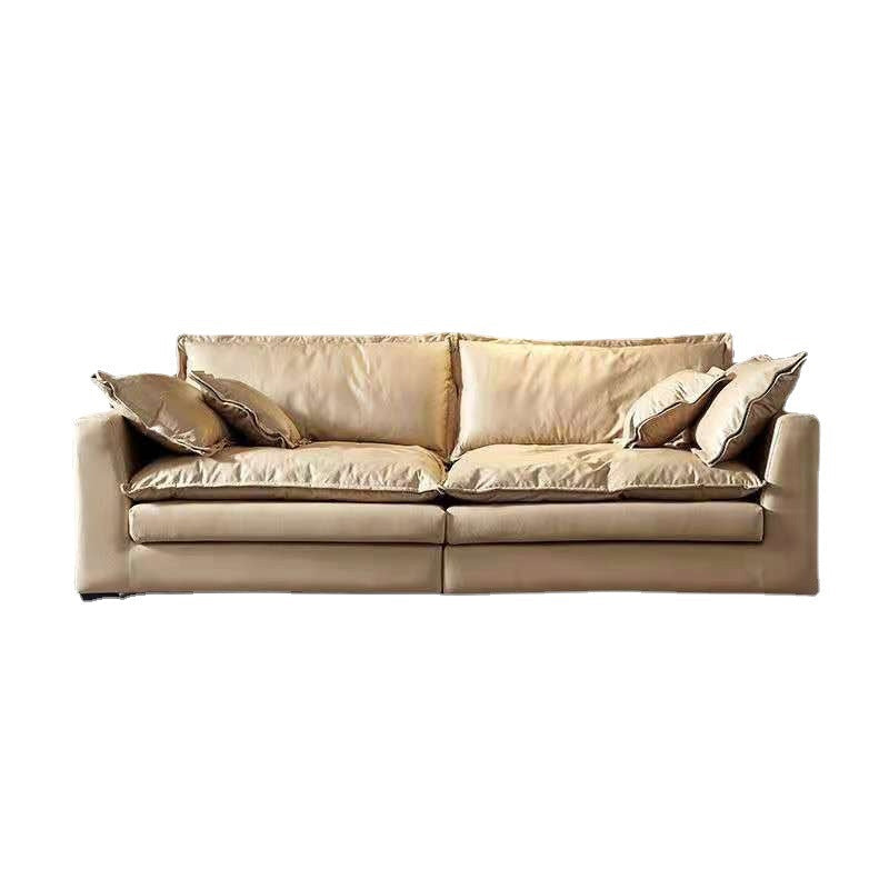 Beach Standard Sofa with Bolster Pillows 33.46"High Fabric Settee with Square Arm, Beige 126"L x 47"W x 33"H Clearhalo 'furn' 'furn_sofas' 'Furniture' 'furniture_sofas' 'Living Room Furniture' 'Sofa' 'sofas' 4963489