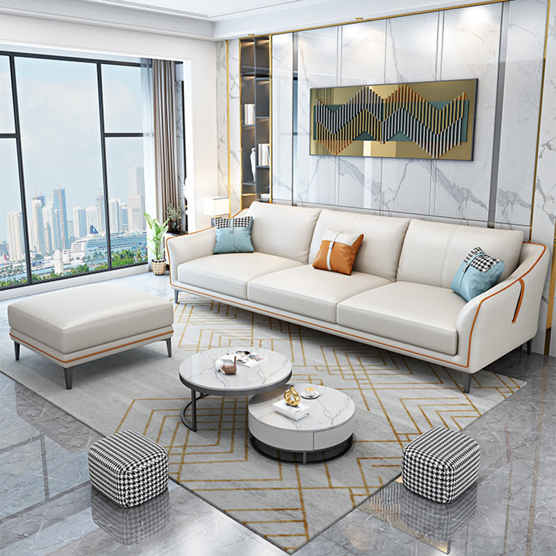 Transitional Modern Sofa with Bolster Pillows 35.43"High Tuxedo Arm Sofa, Ivory Clearhalo 'furn' 'furn_sofas' 'Furniture' 'furniture_sofas' 'Living Room Furniture' 'Sofa' 'sofas' 4963517