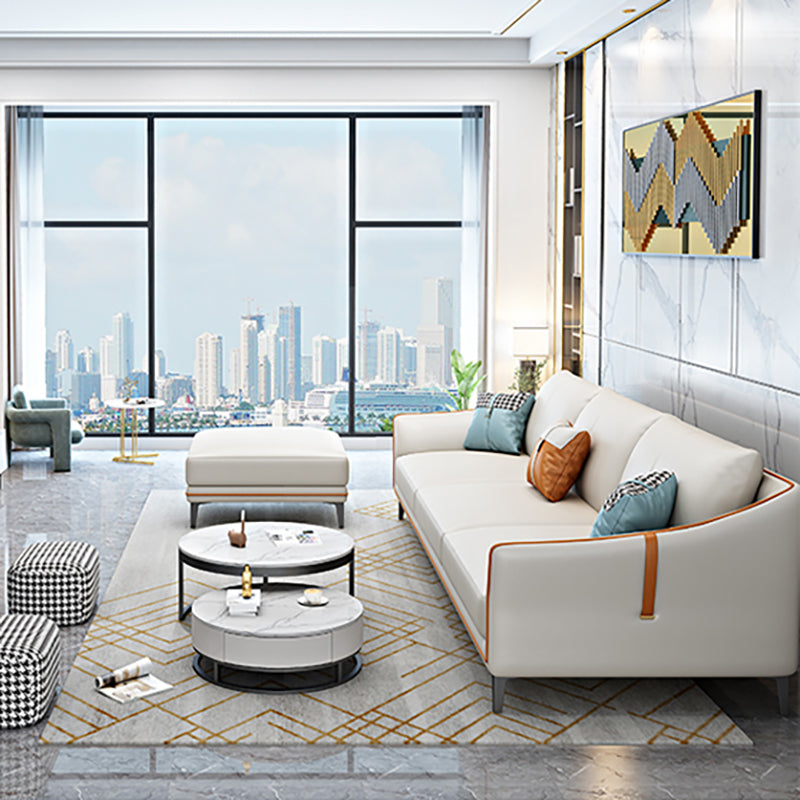 Transitional Modern Sofa with Bolster Pillows 35.43"High Tuxedo Arm Sofa, Ivory Clearhalo 'furn' 'furn_sofas' 'Furniture' 'furniture_sofas' 'Living Room Furniture' 'Sofa' 'sofas' 4963519