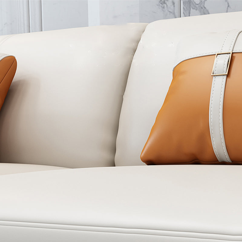 Transitional Modern Sofa with Bolster Pillows 35.43"High Tuxedo Arm Sofa, Ivory Clearhalo 'furn' 'furn_sofas' 'Furniture' 'furniture_sofas' 'Living Room Furniture' 'Sofa' 'sofas' 4963523