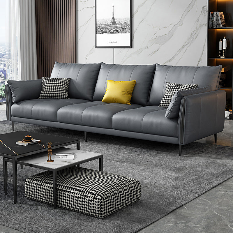 36" High Modern Faux Leather Square Arm Standard Sofa with Bolster Pillows for Living Room Clearhalo 'furn' 'furn_sofas' 'Furniture' 'furniture_sofas' 'Living Room Furniture' 'Sofa' 'sofas' 4963553