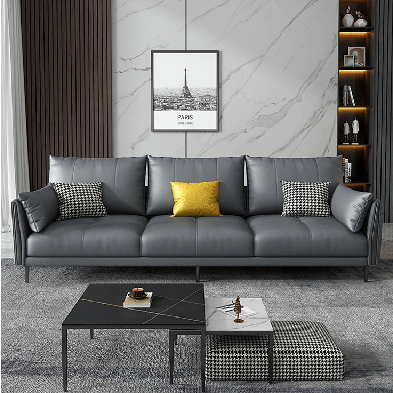 36" High Modern Faux Leather Square Arm Standard Sofa with Bolster Pillows for Living Room Clearhalo 'furn' 'furn_sofas' 'Furniture' 'furniture_sofas' 'Living Room Furniture' 'Sofa' 'sofas' 4963556