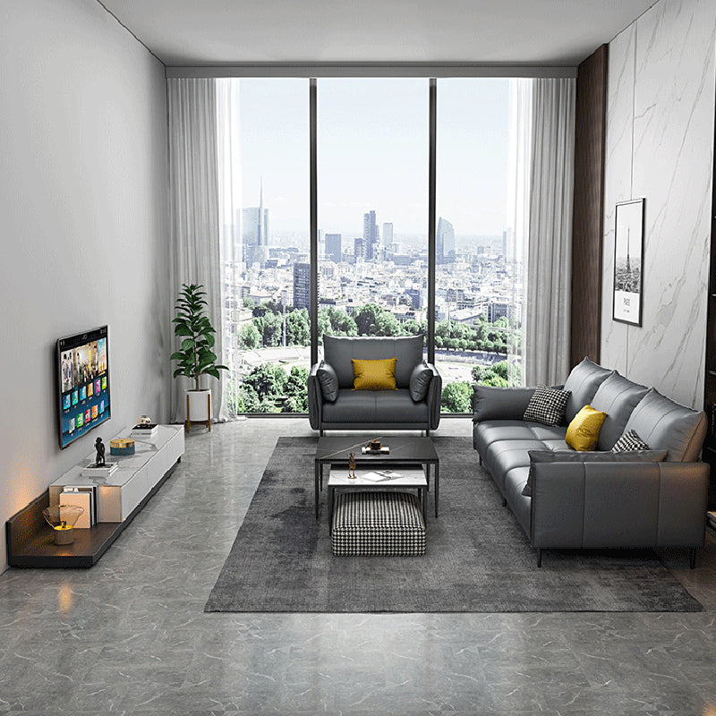 36" High Modern Faux Leather Square Arm Standard Sofa with Bolster Pillows for Living Room Clearhalo 'furn' 'furn_sofas' 'Furniture' 'furniture_sofas' 'Living Room Furniture' 'Sofa' 'sofas' 4963557