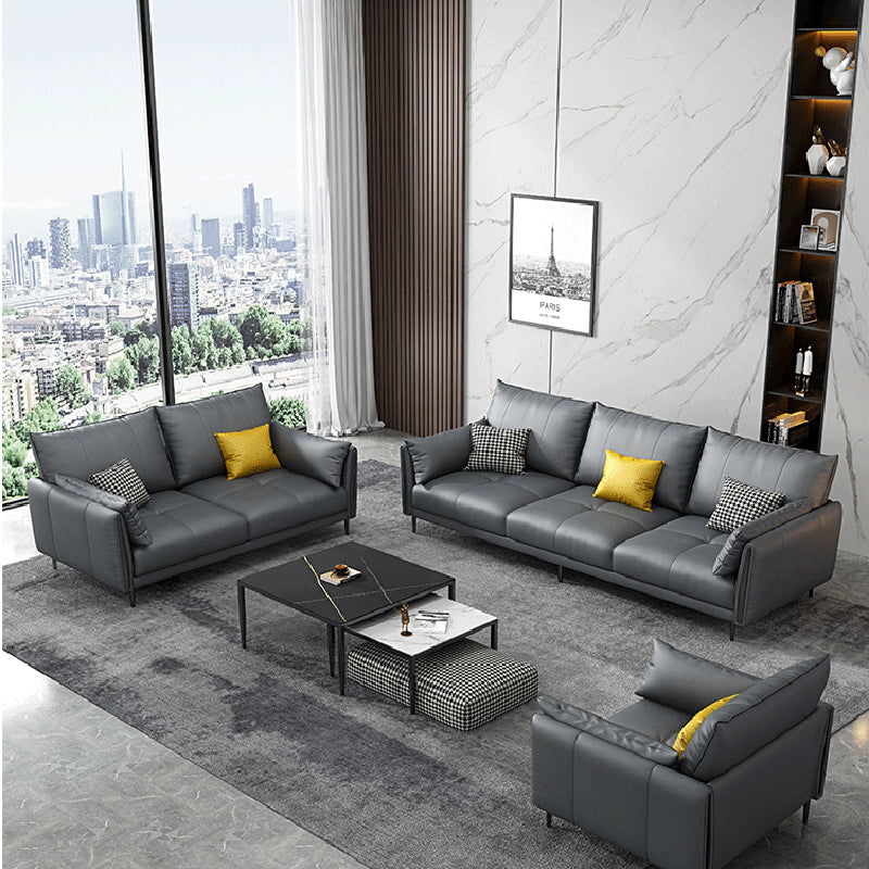 36" High Modern Faux Leather Square Arm Standard Sofa with Bolster Pillows for Living Room Clearhalo 'furn' 'furn_sofas' 'Furniture' 'furniture_sofas' 'Living Room Furniture' 'Sofa' 'sofas' 4963565