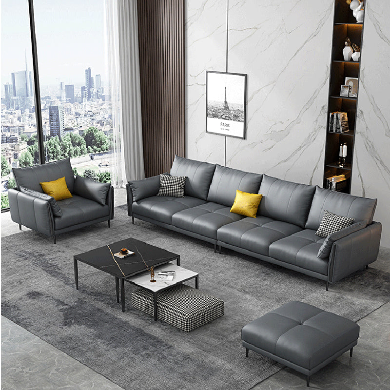 36" High Modern Faux Leather Square Arm Standard Sofa with Bolster Pillows for Living Room Clearhalo 'furn' 'furn_sofas' 'Furniture' 'furniture_sofas' 'Living Room Furniture' 'Sofa' 'sofas' 4963566