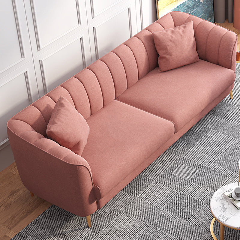 Gold Mid Century Modern Sewn Pillow Back Sofa 29.53"High Tuxedo Arm Sofa, Pink Clearhalo 'furn' 'furn_sofas' 'Furniture' 'furniture_sofas' 'Living Room Furniture' 'Sofa' 'sofas' 4963590