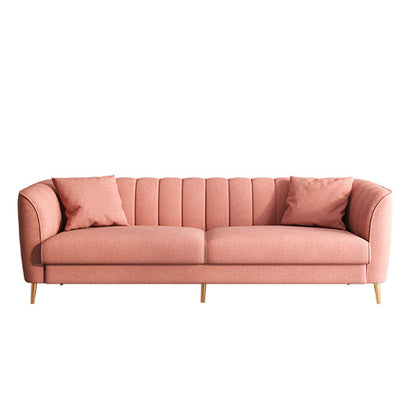 Gold Mid Century Modern Sewn Pillow Back Sofa 29.53"High Tuxedo Arm Sofa, Pink 66.9"L x 31.5"W x 29.5"H Clearhalo 'furn' 'furn_sofas' 'Furniture' 'furniture_sofas' 'Living Room Furniture' 'Sofa' 'sofas' 4963592