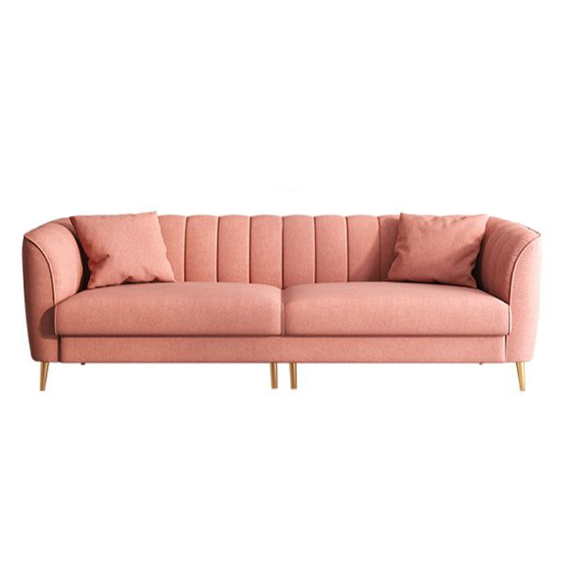 Gold Mid Century Modern Sewn Pillow Back Sofa 29.53"High Tuxedo Arm Sofa, Pink 114"L x 31.5"W x 30"H Latex Clearhalo 'furn' 'furn_sofas' 'Furniture' 'furniture_sofas' 'Living Room Furniture' 'Sofa' 'sofas' 4963593