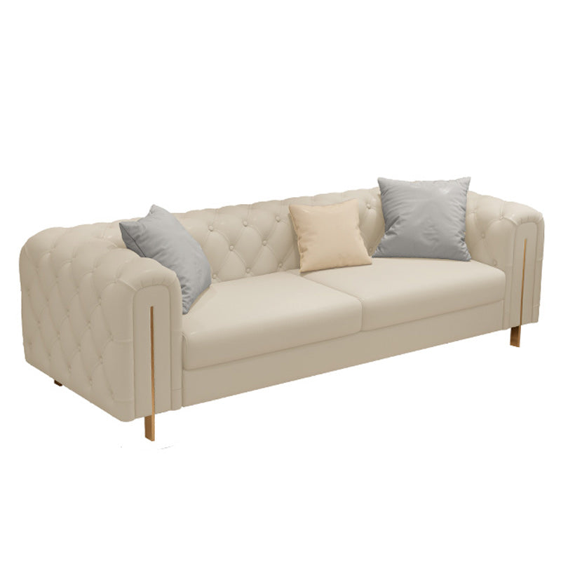 Tufted Split-Back Tuxedo Arm Chesterfield Sofa for Living Room, Apartment Off-White Clearhalo 'furn' 'furn_sofas' 'Furniture' 'furniture_sofas' 'Living Room Furniture' 'Sofa' 'sofas' 4963653