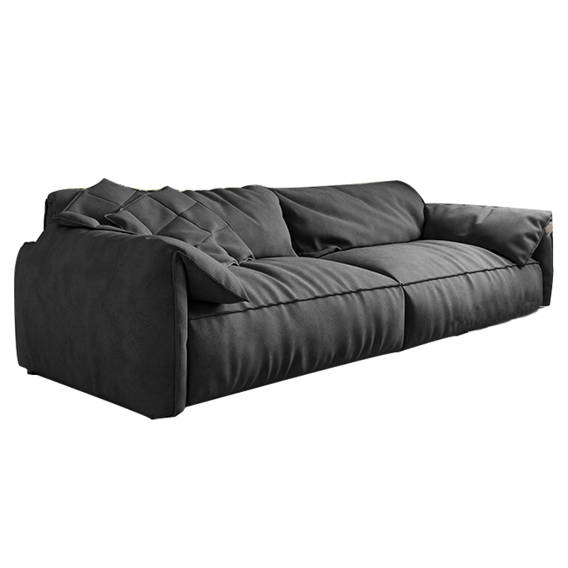 Beach Tight Back Standard Sofa 29.53"High Pillow Top Arm Sofa, Black 126"L x 39.5"W x 31.5"H Suede Down Clearhalo 'furn' 'furn_sofas' 'Furniture' 'furniture_sofas' 'Living Room Furniture' 'Sofa' 'sofas' 4963672