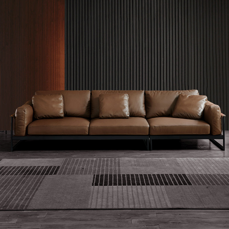 34" High Contemporary Square Arm Standard Sofa with Bolster Pillows, Brown Clearhalo 'furn' 'furn_sofas' 'Furniture' 'furniture_sofas' 'Living Room Furniture' 'Sofa' 'sofas' 4963698