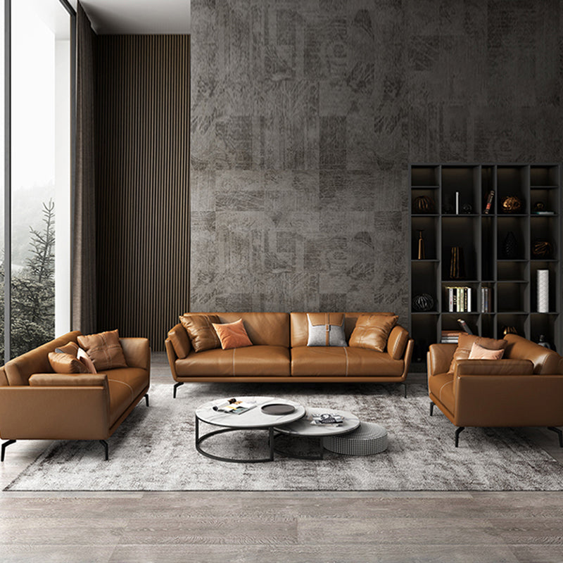 32" High Contemporary Square Arm Standard Sofa with Loose Back for Living Room, Brown Clearhalo 'furn' 'furn_sofas' 'Furniture' 'furniture_sofas' 'Living Room Furniture' 'Sofa' 'sofas' 4963728