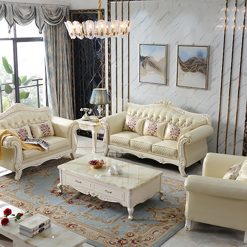 Ornate Traditional Tufted Split-Back Microfiber Sofa 43.31"High Flared Arm Sofa Clearhalo 'furn' 'furn_sofas' 'Furniture' 'furniture_sofas' 'Living Room Furniture' 'Sofa' 'sofas' 4963748