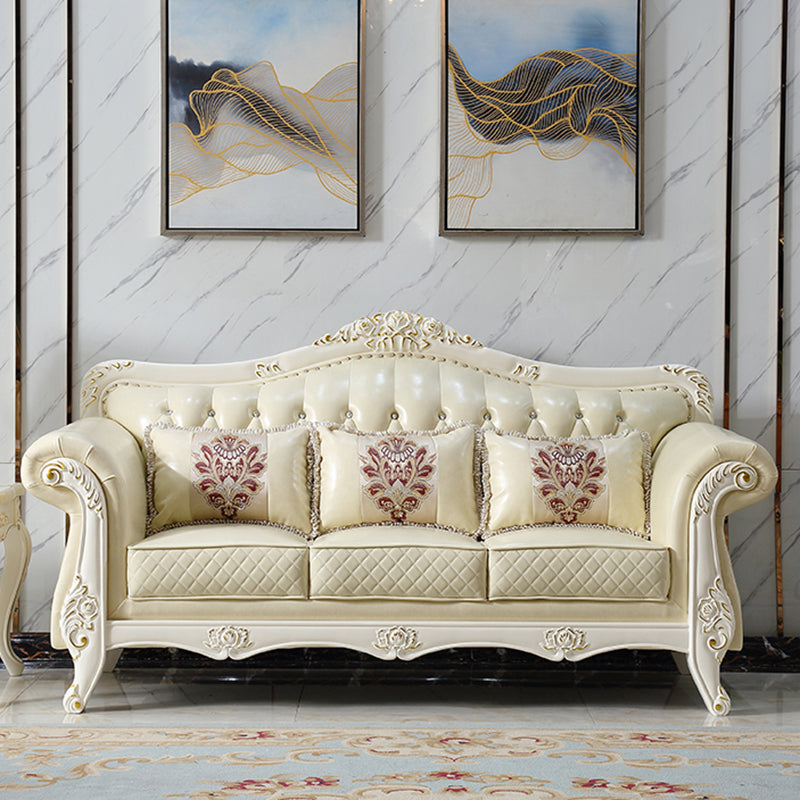 Ornate Traditional Tufted Split-Back Microfiber Sofa 43.31"High Flared Arm Sofa Clearhalo 'furn' 'furn_sofas' 'Furniture' 'furniture_sofas' 'Living Room Furniture' 'Sofa' 'sofas' 4963749