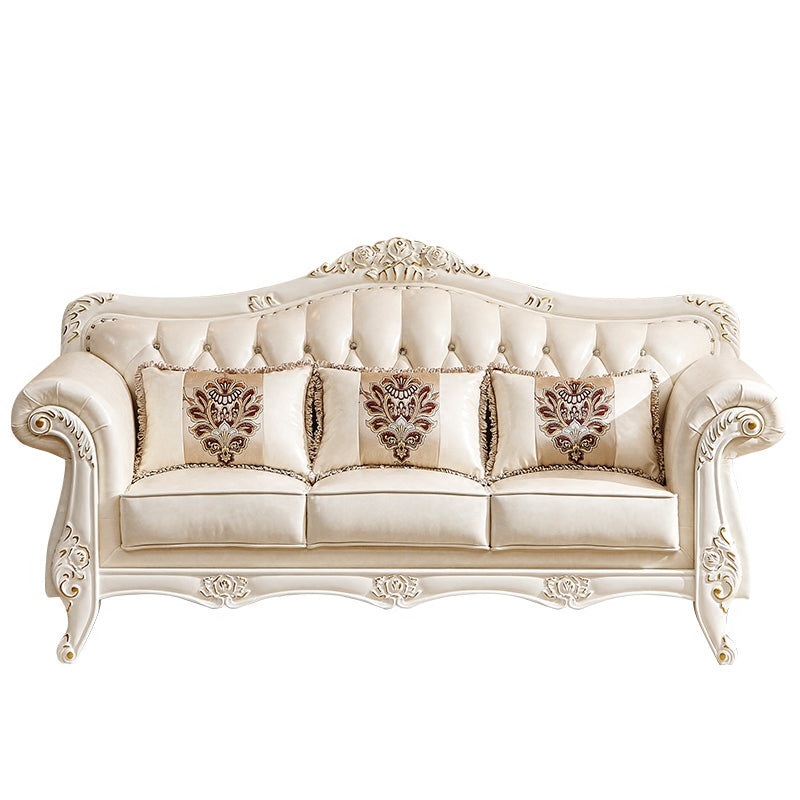 Ornate Traditional Tufted Split-Back Microfiber Sofa 43.31"High Flared Arm Sofa Clearhalo 'furn' 'furn_sofas' 'Furniture' 'furniture_sofas' 'Living Room Furniture' 'Sofa' 'sofas' 4963754