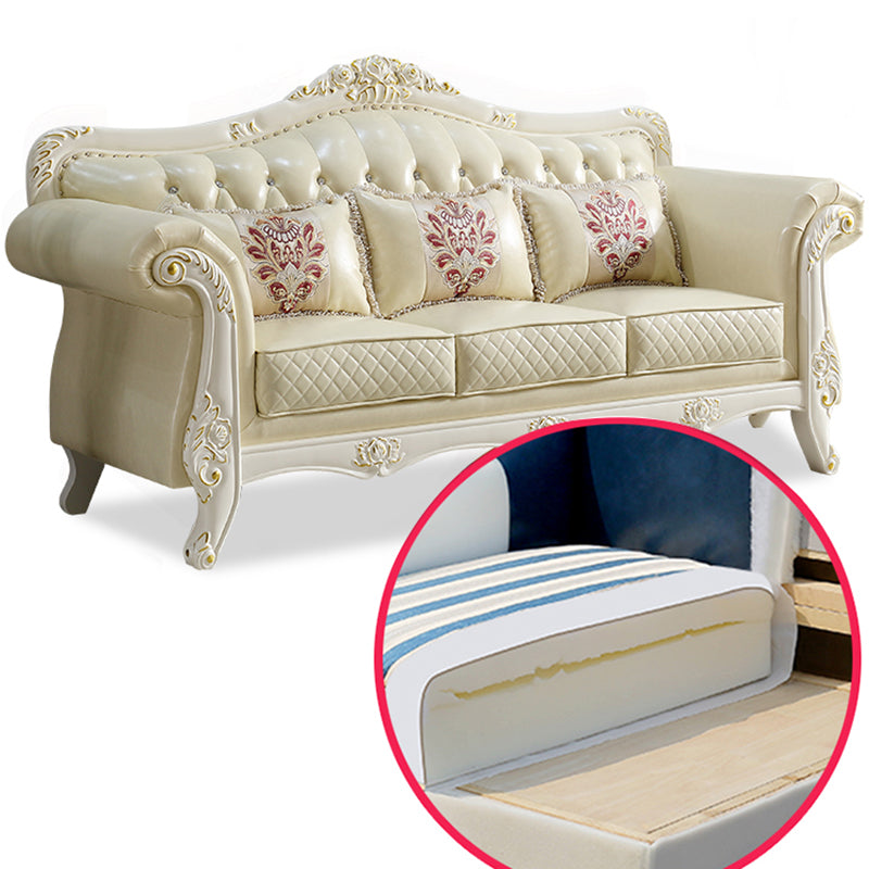 Ornate Traditional Tufted Split-Back Microfiber Sofa 43.31"High Flared Arm Sofa Clearhalo 'furn' 'furn_sofas' 'Furniture' 'furniture_sofas' 'Living Room Furniture' 'Sofa' 'sofas' 4963756