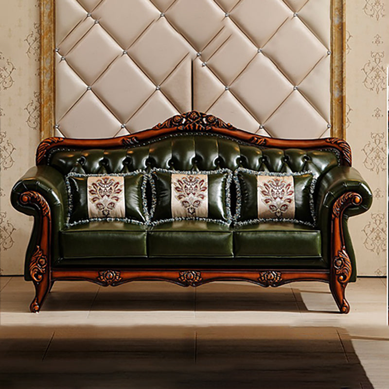 Ornate Traditional Tufted Split-Back Microfiber Sofa 43.31"High Flared Arm Sofa Blackish Green Clearhalo 'furn' 'furn_sofas' 'Furniture' 'furniture_sofas' 'Living Room Furniture' 'Sofa' 'sofas' 4963759