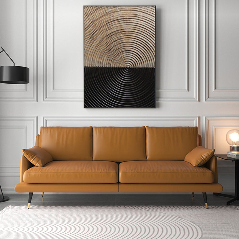 31.50" H Square Arm Modern Sofa with Cushions Dark Brown Standard Sofa Genuine Leather Clearhalo 'furn' 'furn_sofas' 'Furniture' 'furniture_sofas' 'Living Room Furniture' 'Sofa' 'sofas' 4963764