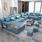 157.5"W √ó 94.49"D √ó 35.43"H Faux Leather Pillow Top Arm Sectional with Stain-Resistant Sky Blue Latex Clearhalo 'furn' 'furn_sectionals' 'Furniture' 'furniture_sectionals' 'Living Room Furniture' 'Sectionals' 4963784