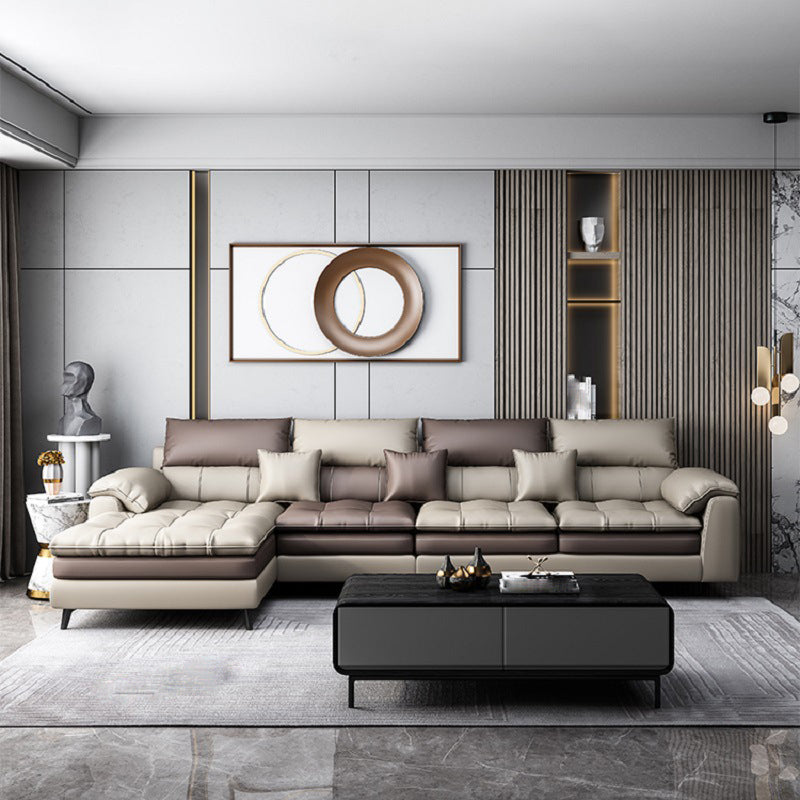 Faux leather High Back Pillow Top Arm Sofa and Sectional with Stain-Resistant Clearhalo 'furn' 'furn_sectionals' 'Furniture' 'furniture_sectionals' 'Living Room Furniture' 'Sectionals' 4963791