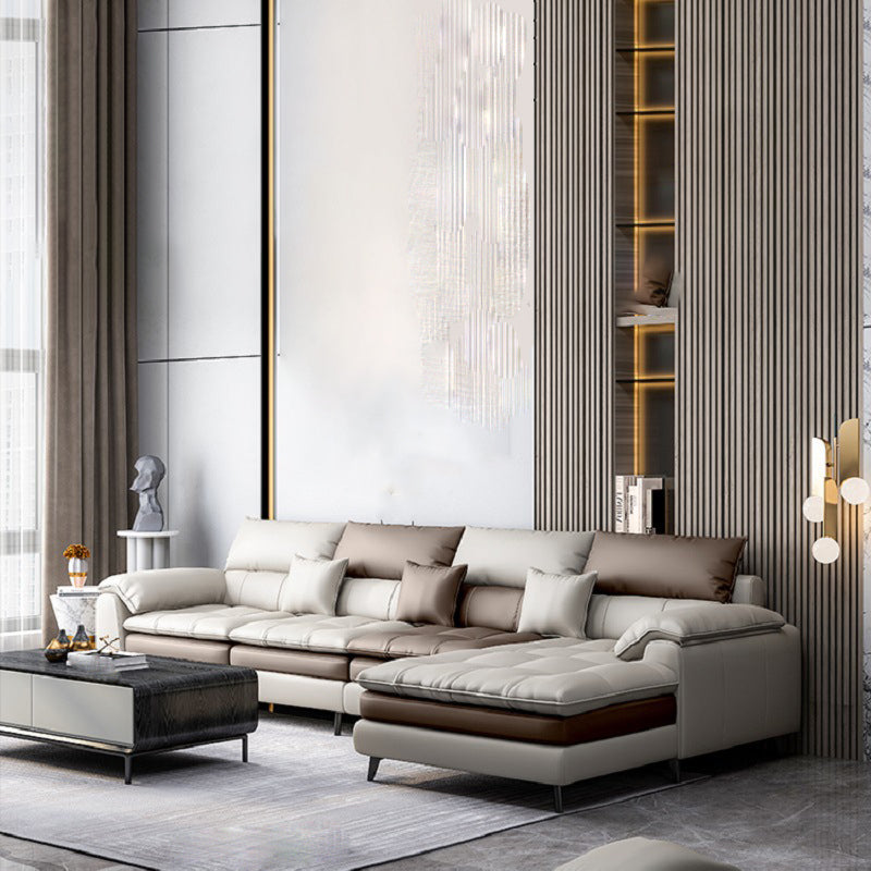 Faux leather High Back Pillow Top Arm Sofa and Sectional with Stain-Resistant Clearhalo 'furn' 'furn_sectionals' 'Furniture' 'furniture_sectionals' 'Living Room Furniture' 'Sectionals' 4963793