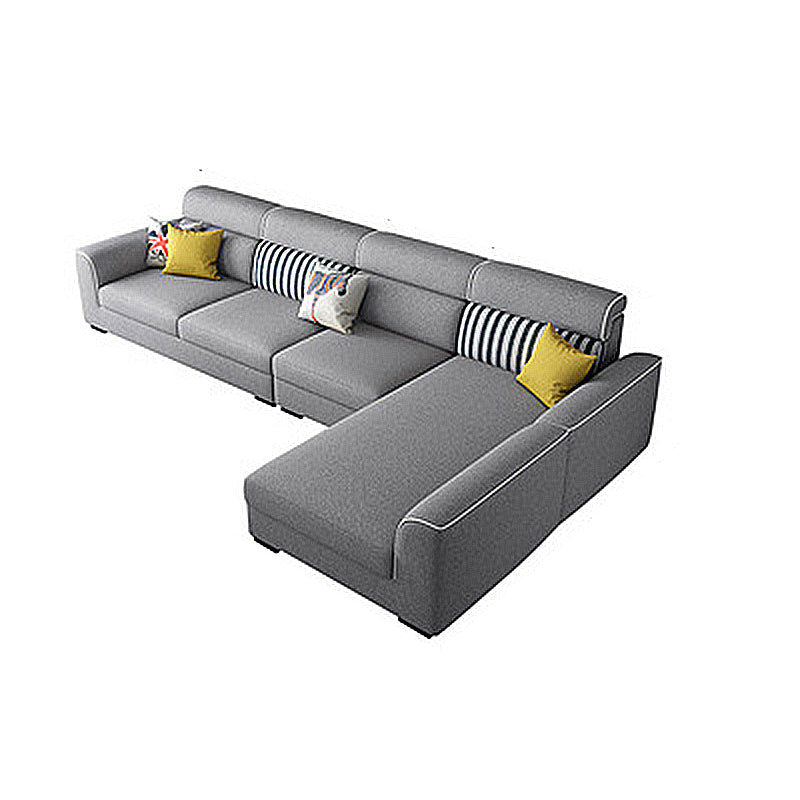 Flared Arms Slipcovered Sectionals with Sewn Pillow Back for Living Room and Apartment 126"L x 71"W x 35"H Clearhalo 'furn' 'furn_sectionals' 'Furniture' 'furniture_sectionals' 'Living Room Furniture' 'Sectionals' 4963807