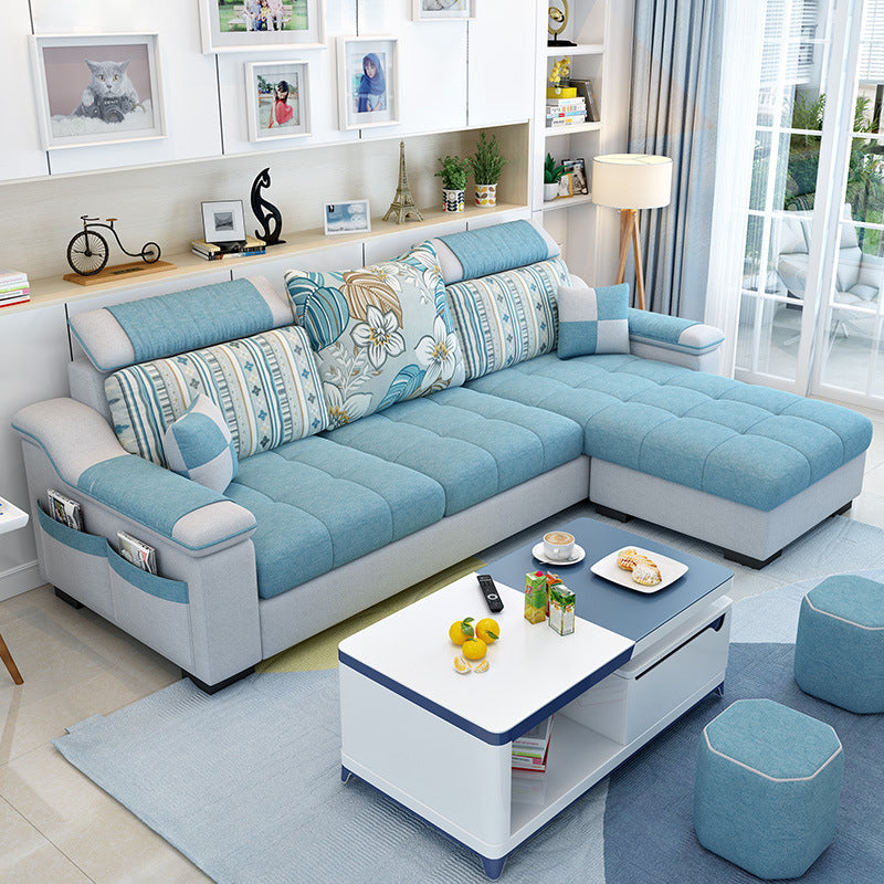 Sloped Arms Sectionals 106.3"D x 57"W x 35.43"H High Back Sofa with Storage Sky Blue-White Clearhalo 'furn' 'furn_sectionals' 'Furniture' 'furniture_sectionals' 'Living Room Furniture' 'Sectionals' 4963813
