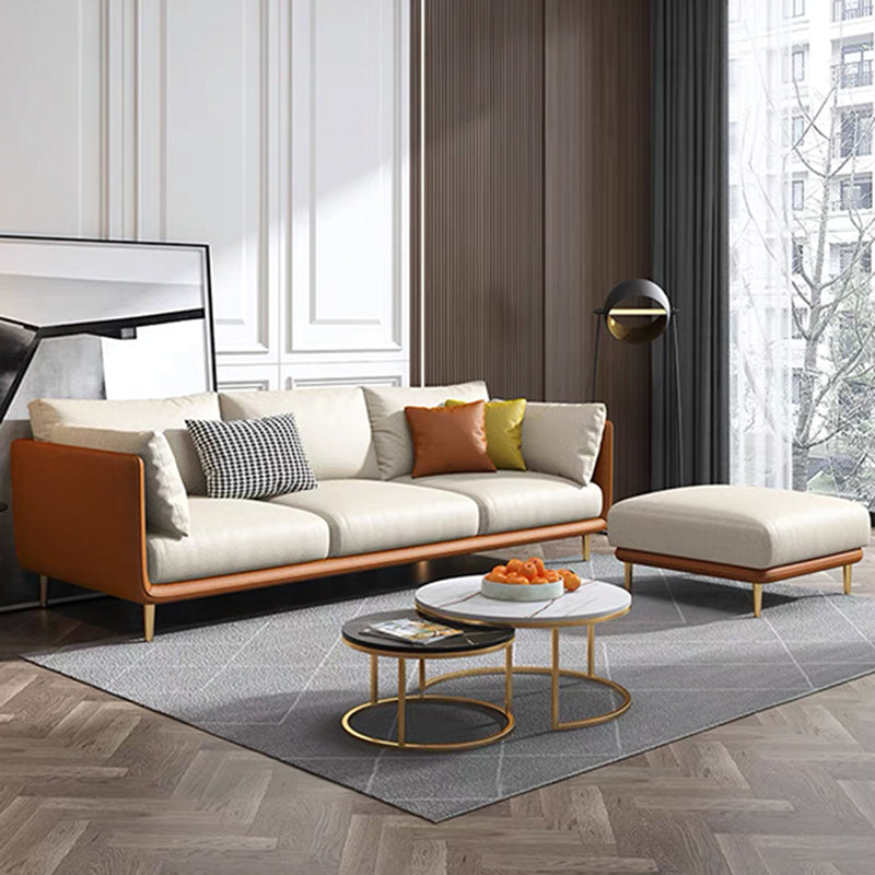 Faux Leather Stain-Resistant Pillowed Back Cushions Sectionals Sofa for Three People Orange White Clearhalo 'furn' 'furn_sectionals' 'Furniture' 'furniture_sectionals' 'Living Room Furniture' 'Sectionals' 4963840