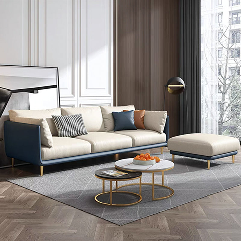 Faux Leather Stain-Resistant Pillowed Back Cushions Sectionals Sofa for Three People Royal Blue-White Clearhalo 'furn' 'furn_sectionals' 'Furniture' 'furniture_sectionals' 'Living Room Furniture' 'Sectionals' 4963841