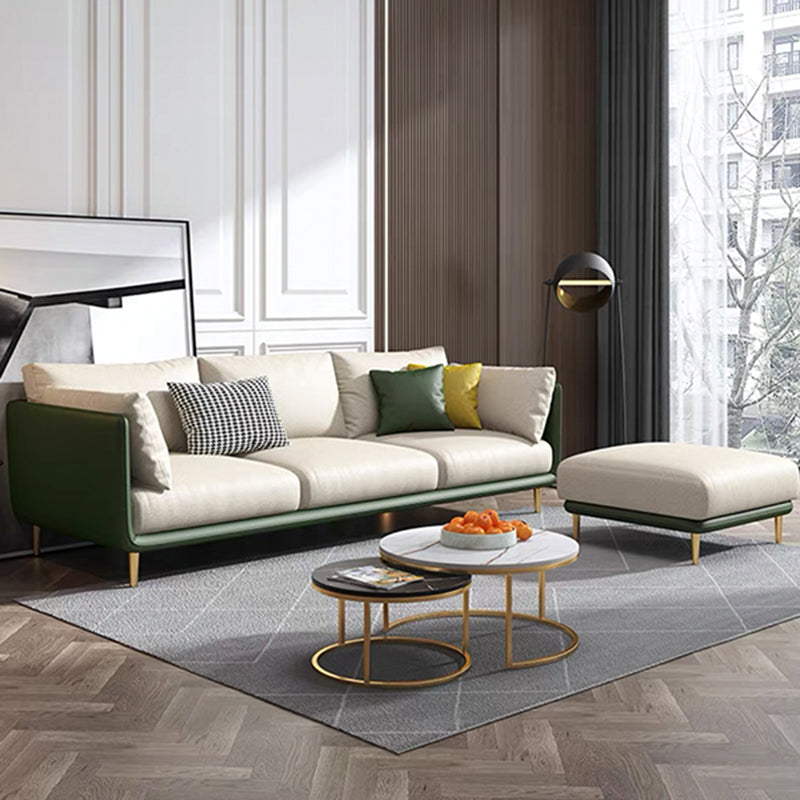 Faux Leather Stain-Resistant Pillowed Back Cushions Sectionals Sofa for Three People White Green Clearhalo 'furn' 'furn_sectionals' 'Furniture' 'furniture_sectionals' 'Living Room Furniture' 'Sectionals' 4963842