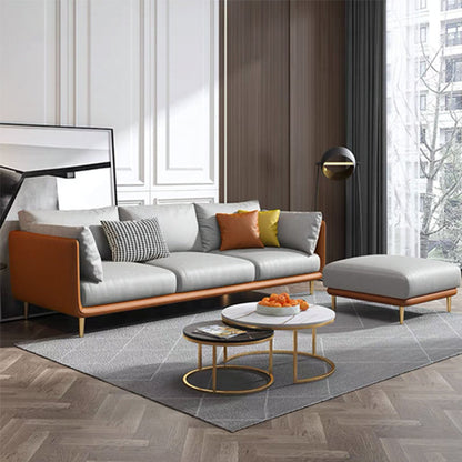 Faux Leather Stain-Resistant Pillowed Back Cushions Sectionals Sofa for Three People Orange Light Grey Clearhalo 'furn' 'furn_sectionals' 'Furniture' 'furniture_sectionals' 'Living Room Furniture' 'Sectionals' 4963844