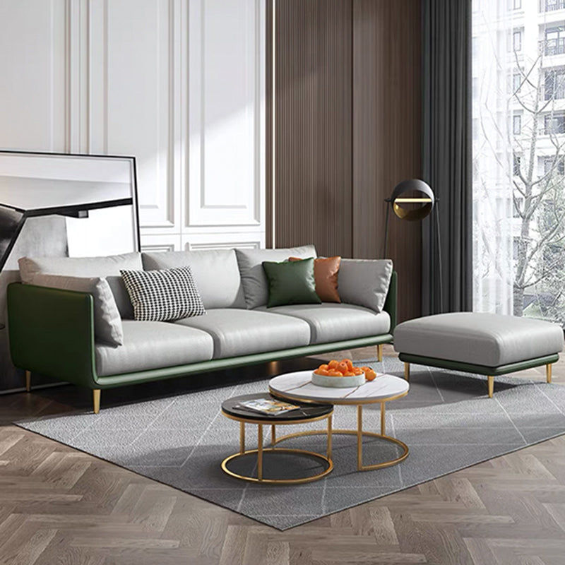 Faux Leather Stain-Resistant Pillowed Back Cushions Sectionals Sofa for Three People Green Grey Clearhalo 'furn' 'furn_sectionals' 'Furniture' 'furniture_sectionals' 'Living Room Furniture' 'Sectionals' 4963847