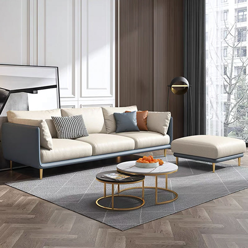 Faux Leather Stain-Resistant Pillowed Back Cushions Sectionals Sofa for Three People Light Blue-White Clearhalo 'furn' 'furn_sectionals' 'Furniture' 'furniture_sectionals' 'Living Room Furniture' 'Sectionals' 4963848