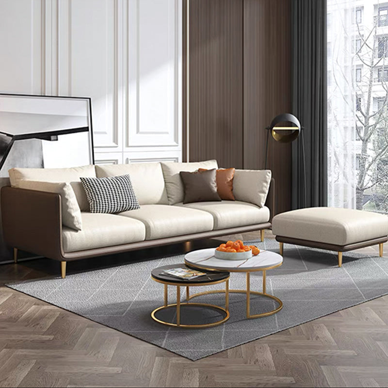 Faux Leather Stain-Resistant Pillowed Back Cushions Sectionals Sofa for Three People Coffee Beige Clearhalo 'furn' 'furn_sectionals' 'Furniture' 'furniture_sectionals' 'Living Room Furniture' 'Sectionals' 4963849