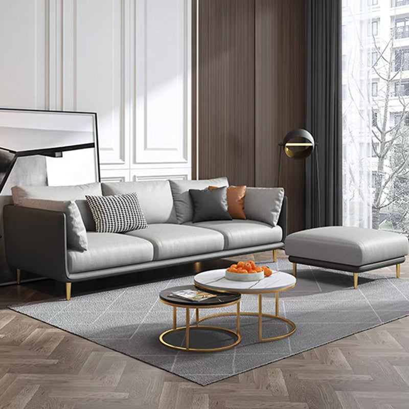 Faux Leather Stain-Resistant Pillowed Back Cushions Sectionals Sofa for Three People Dark Grey Light Grey Clearhalo 'furn' 'furn_sectionals' 'Furniture' 'furniture_sectionals' 'Living Room Furniture' 'Sectionals' 4963854