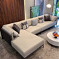 Contemporary Stain-Resistant Faux Leather Sofa/Sectional with Pillowed Back Cushions 140"L x 69"W x 29.5"H Gray-Brown Clearhalo 'furn' 'furn_sectionals' 'Furniture' 'furniture_sectionals' 'Living Room Furniture' 'Sectionals' 4963857