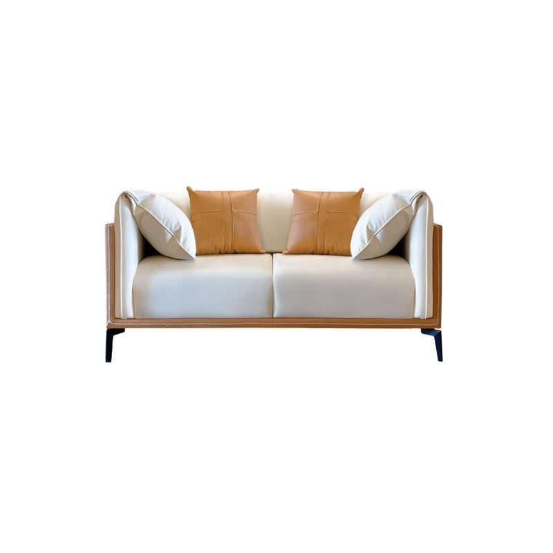 Contemporary Stain-Resistant Faux Leather Sofa/Sectional with Pillowed Back Cushions 70.9"L x 37.4"W x 29.5"H Orange White Clearhalo 'furn' 'furn_sectionals' 'Furniture' 'furniture_sectionals' 'Living Room Furniture' 'Sectionals' 4963859