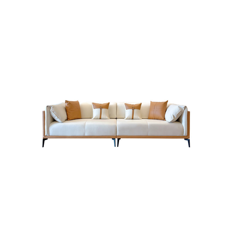 Contemporary Stain-Resistant Faux Leather Sofa/Sectional with Pillowed Back Cushions 94.5"L x 37.4"W x 29.5"H Orange White Clearhalo 'furn' 'furn_sectionals' 'Furniture' 'furniture_sectionals' 'Living Room Furniture' 'Sectionals' 4963861