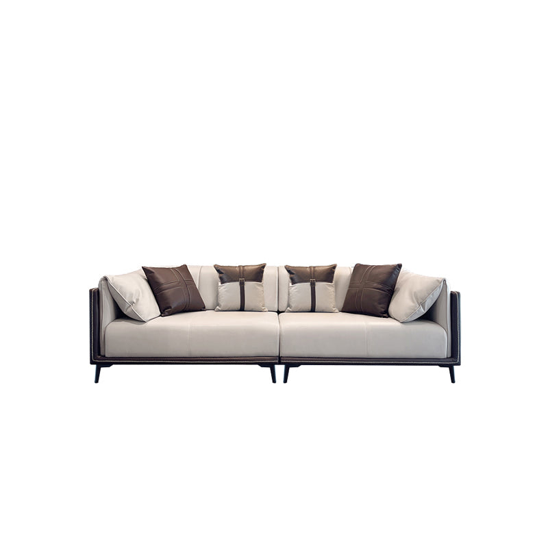 Contemporary Stain-Resistant Faux Leather Sofa/Sectional with Pillowed Back Cushions 94.5"L x 37.4"W x 29.5"H Gray-Brown Clearhalo 'furn' 'furn_sectionals' 'Furniture' 'furniture_sectionals' 'Living Room Furniture' 'Sectionals' 4963863