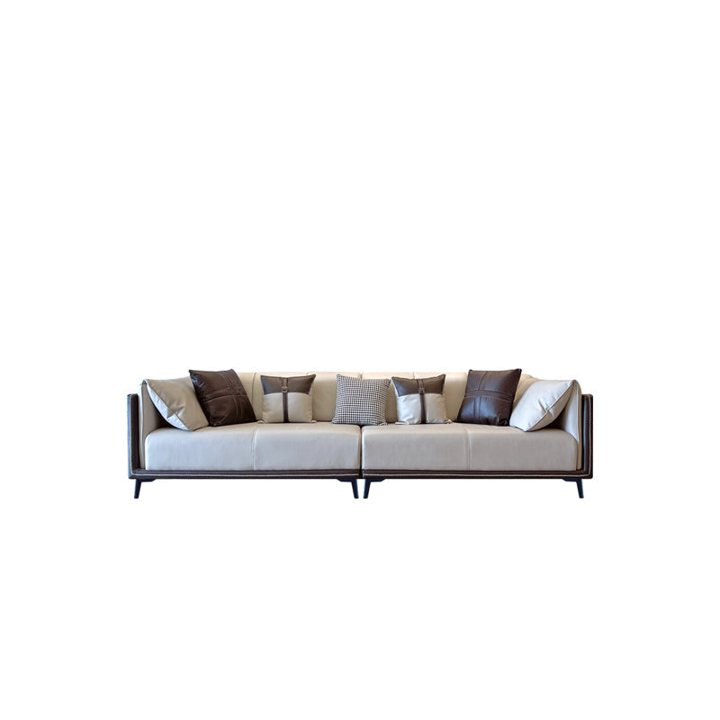 Contemporary Stain-Resistant Faux Leather Sofa/Sectional with Pillowed Back Cushions Clearhalo 'furn' 'furn_sectionals' 'Furniture' 'furniture_sectionals' 'Living Room Furniture' 'Sectionals' 4963866
