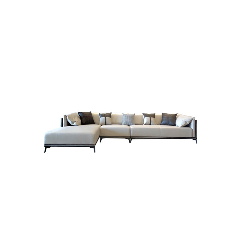 Contemporary Stain-Resistant Faux Leather Sofa/Sectional with Pillowed Back Cushions Clearhalo 'furn' 'furn_sectionals' 'Furniture' 'furniture_sectionals' 'Living Room Furniture' 'Sectionals' 4963868
