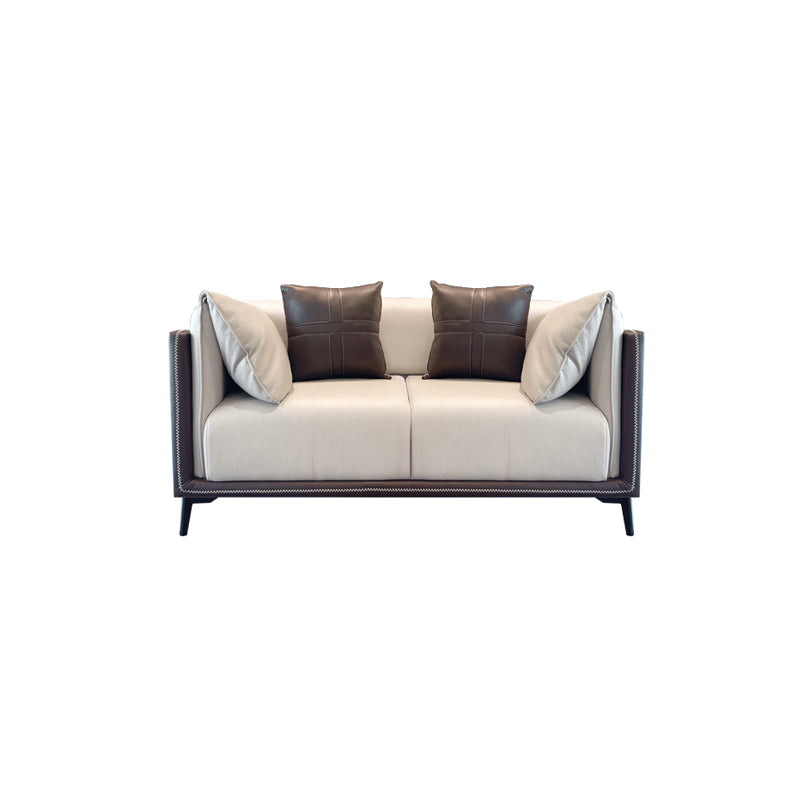 Contemporary Stain-Resistant Faux Leather Sofa/Sectional with Pillowed Back Cushions 70.9"L x 37.4"W x 29.5"H Gray-Brown Clearhalo 'furn' 'furn_sectionals' 'Furniture' 'furniture_sectionals' 'Living Room Furniture' 'Sectionals' 4963869