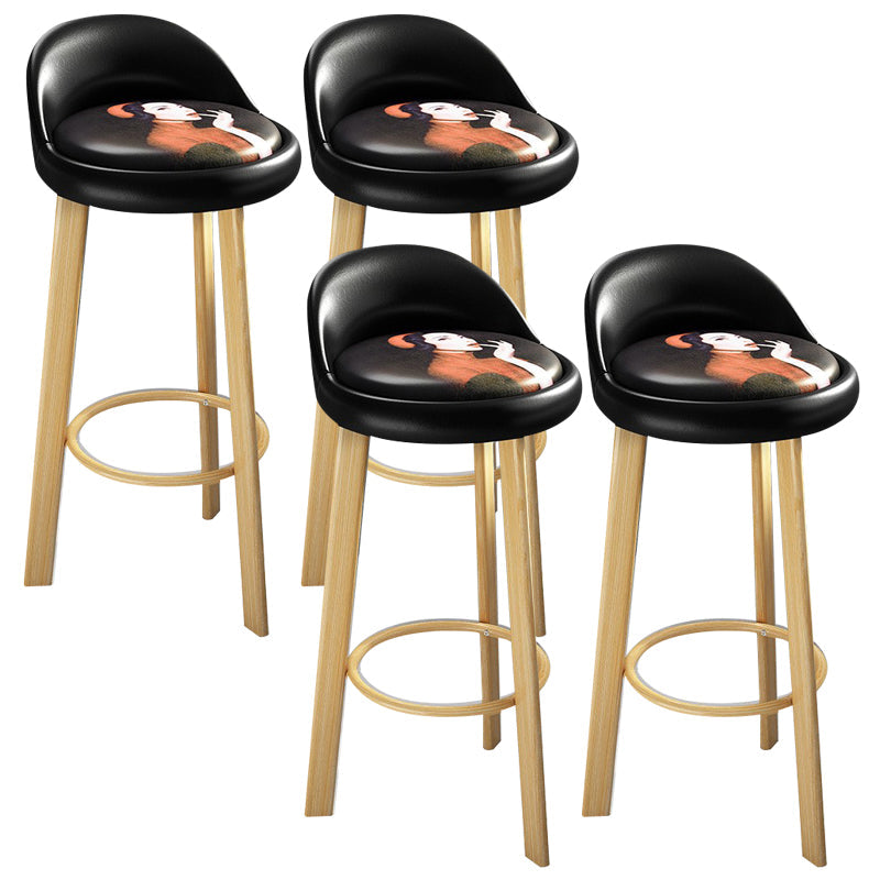 Modern Armless Backrest Counter Stool Steel Cafe Bar Stool with Cushion and Pedal Red-Black 4 Piece Set Clearhalo 'Bar Furniture' 'Bar Stools' 'bar_stools' 'furn' 'furn_bar_stools' 'Furniture' 'furniture_bar_stools' 'Kitchen & Dining Furniture' 4965384