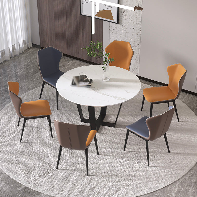 Modern 1/2/5/7 Pieces Dining Set Round Stone Dining Table for Dining Room 7 Pieces: Table, 6 Chairs Clearhalo 'Dining Room Sets' 'Dining Tables & Seating' 'dining_room_set' 'furn' 'furn_dining_room_set' 'Furniture' 'furniture_dining_room_set' 'Kitchen & Dining Furniture' 4965416