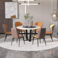 Modern 1/2/5/7 Pieces Dining Set Round Stone Dining Table for Dining Room 7 Pieces: White-Black Table, 6 Orange Chairs Clearhalo 'Dining Room Sets' 'Dining Tables & Seating' 'dining_room_set' 'furn' 'furn_dining_room_set' 'Furniture' 'furniture_dining_room_set' 'Kitchen & Dining Furniture' 4965419