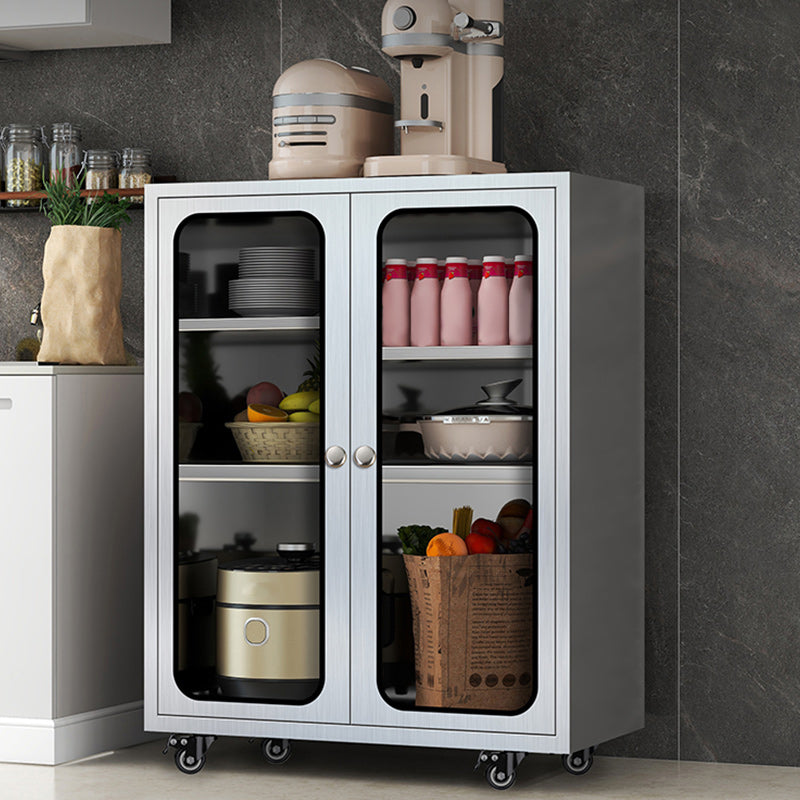 Modern Stainless Steel Dining Server Silver Adjustable Shelving Cabinets with Door Clearhalo 'buffet_sideboard' 'Buffets & Sideboards' 'furn' 'furn_buffet_sideboard' 'Furniture' 'furniture_buffet_sideboard' 'Kitchen & Dining Furniture' 4965475