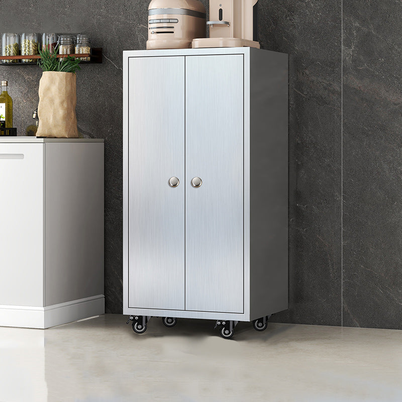 Modern Stainless Steel Dining Server Silver Adjustable Shelving Cabinets with Door 20"L x 16"W x 38"H Metal Clearhalo 'buffet_sideboard' 'Buffets & Sideboards' 'furn' 'furn_buffet_sideboard' 'Furniture' 'furniture_buffet_sideboard' 'Kitchen & Dining Furniture' 4965476