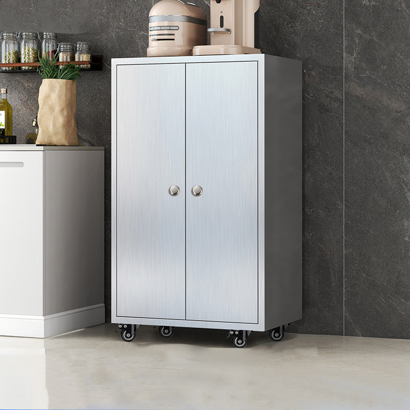 Modern Stainless Steel Dining Server Silver Adjustable Shelving Cabinets with Door 24"L x 16"W x 38"H Metal Clearhalo 'buffet_sideboard' 'Buffets & Sideboards' 'furn' 'furn_buffet_sideboard' 'Furniture' 'furniture_buffet_sideboard' 'Kitchen & Dining Furniture' 4965477