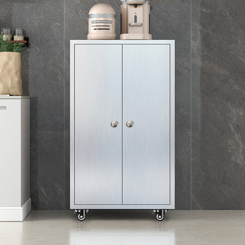 Modern Stainless Steel Dining Server Silver Adjustable Shelving Cabinets with Door Clearhalo 'buffet_sideboard' 'Buffets & Sideboards' 'furn' 'furn_buffet_sideboard' 'Furniture' 'furniture_buffet_sideboard' 'Kitchen & Dining Furniture' 4965478